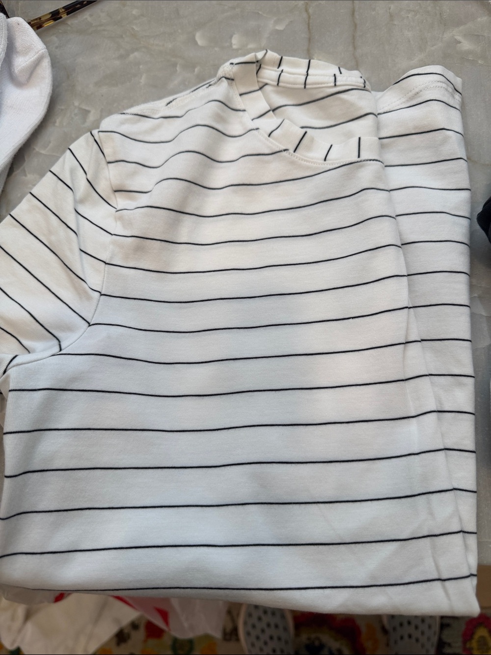 Lululemon White & Black Striped Crewneck Top